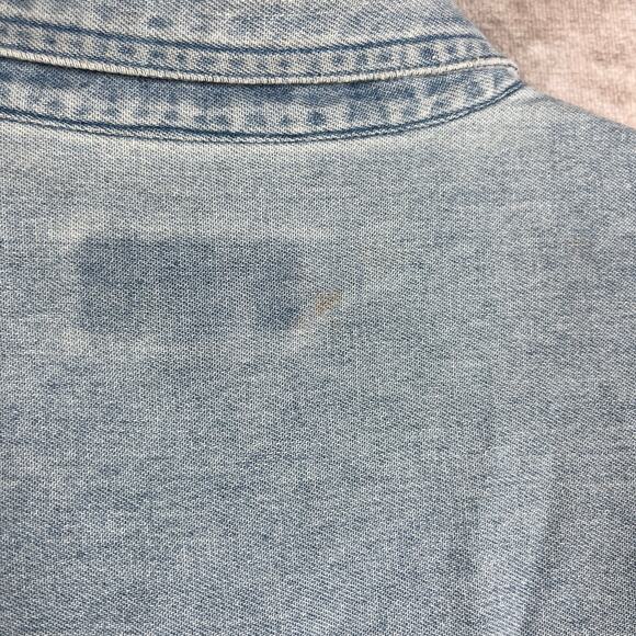 Chaps Ralph Lauren Dress Shirt Mens Size 16.5 34/35 Blue Denim Button Down FLAW - Picture 9 of 16